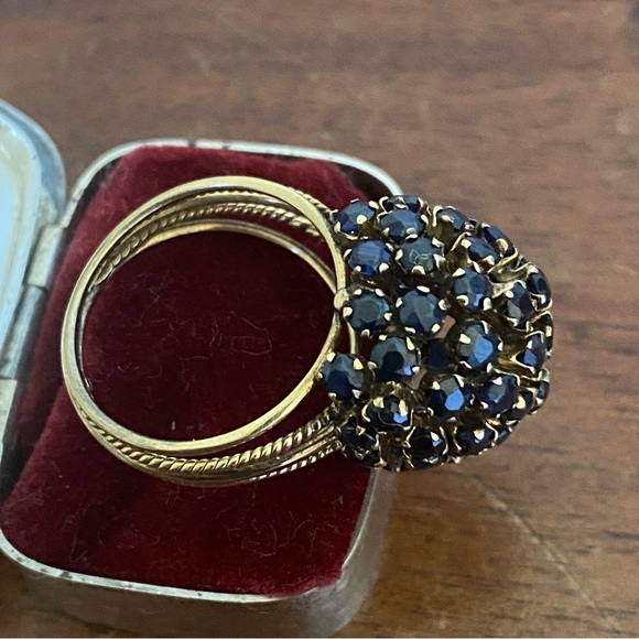 14k yellow gold Cocktail Bombe Sapphire Ring 1950-1960 Estate Vintage Sputnik - Picture 4 of 7